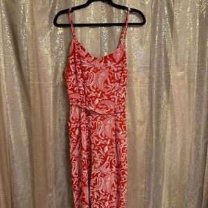 Wild Jasmine Red Tie Back Paisley Henna Print Pants Romper XL NWT